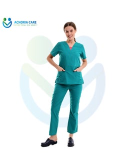 ACNORIA CARE Women's Medical Scrubs Consisting Of Two Pieces A Blouse And Pants, 35% Cotton And 65% Polyester Turquoise Color - Size M - From Acnoria Care  - Image 4