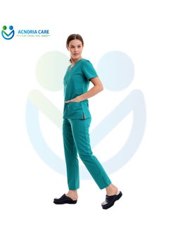 ACNORIA CARE Women's Medical Scrubs Consisting Of Two Pieces A Blouse And Pants, 35% Cotton And 65% Polyester Turquoise Color - Size M - From Acnoria Care  - Image 3