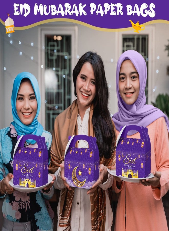 TaoBary 24 Pack Ramadan Treat Boxes Eid Mubarak Gift Boxes Mosque Star Moon Lantern Party Favor with Handle Bulk Ramadan Goodie Candy Bag for Eid Al Fitr Packages Supplies(Purple - Image 5