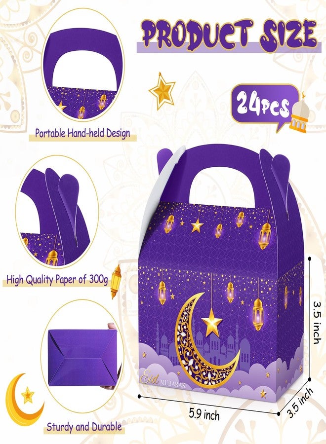 TaoBary 24 Pack Ramadan Treat Boxes Eid Mubarak Gift Boxes Mosque Star Moon Lantern Party Favor with Handle Bulk Ramadan Goodie Candy Bag for Eid Al Fitr Packages Supplies(Purple - Image 2
