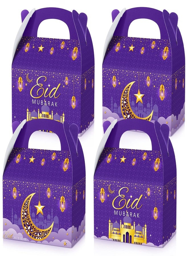 TaoBary 24 Pack Ramadan Treat Boxes Eid Mubarak Gift Boxes Mosque Star Moon Lantern Party Favor with Handle Bulk Ramadan Goodie Candy Bag for Eid Al Fitr Packages Supplies(Purple - Image 1