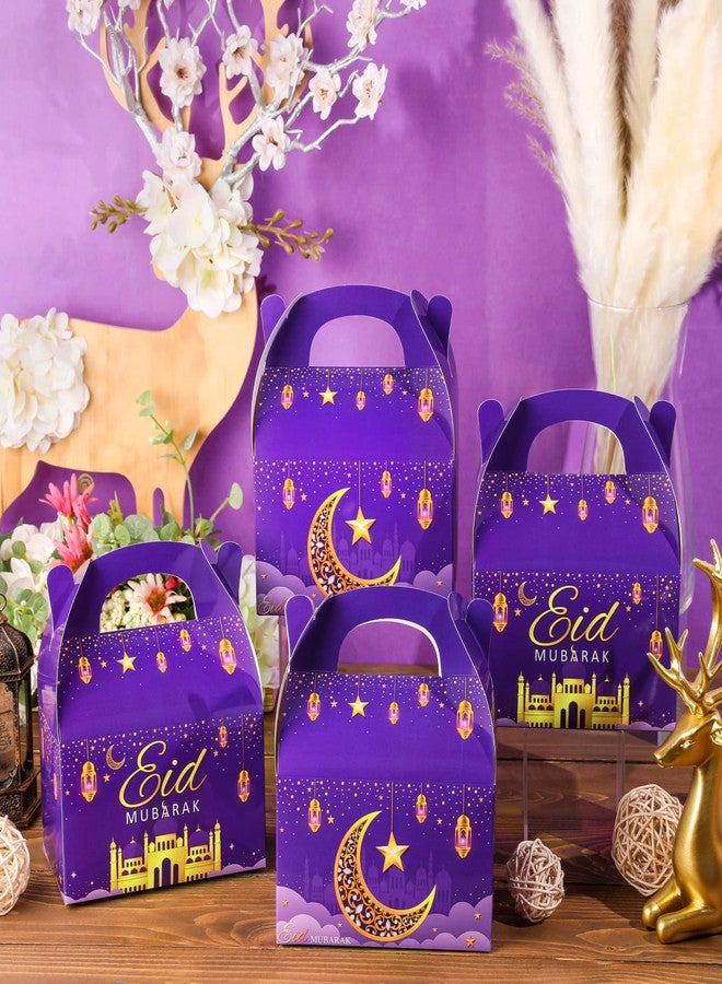 TaoBary 24 Pack Ramadan Treat Boxes Eid Mubarak Gift Boxes Mosque Star Moon Lantern Party Favor with Handle Bulk Ramadan Goodie Candy Bag for Eid Al Fitr Packages Supplies(Purple - Image 3