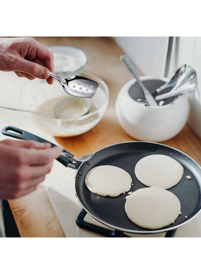 Romooa 4 Pieces 10 Inch Flat Serving Spoon Slotted Spoon 304 Stainless Steel Roux Spoon for Cooking Kitchen Buffet Utensils, 2 Styles - Image 3