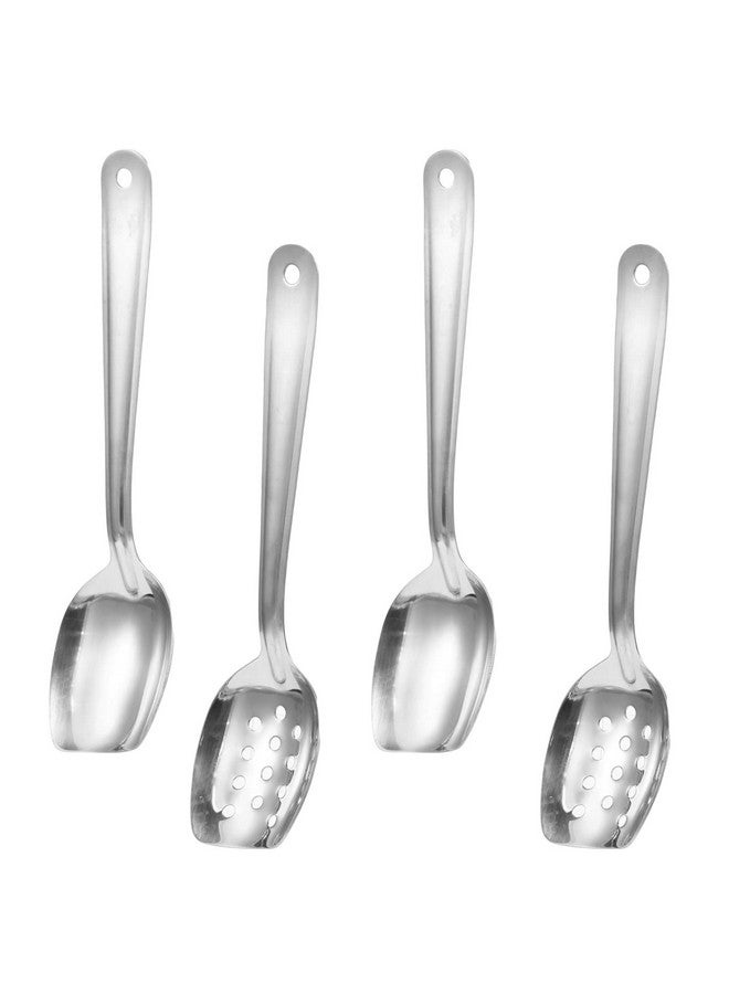Romooa 4 Pieces 10 Inch Flat Serving Spoon Slotted Spoon 304 Stainless Steel Roux Spoon for Cooking Kitchen Buffet Utensils, 2 Styles - Image 1