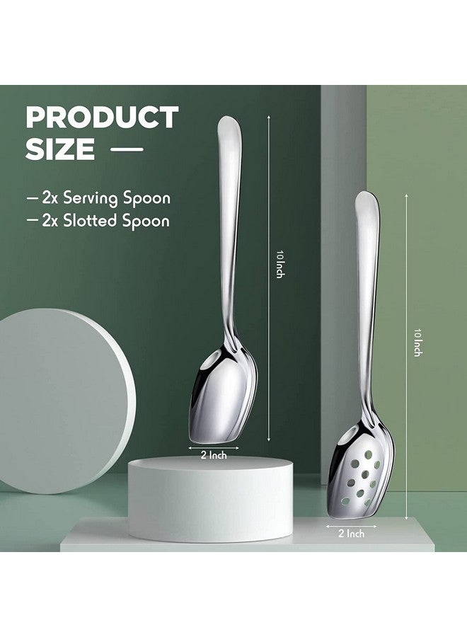 Romooa 4 Pieces 10 Inch Flat Serving Spoon Slotted Spoon 304 Stainless Steel Roux Spoon for Cooking Kitchen Buffet Utensils, 2 Styles - Image 2