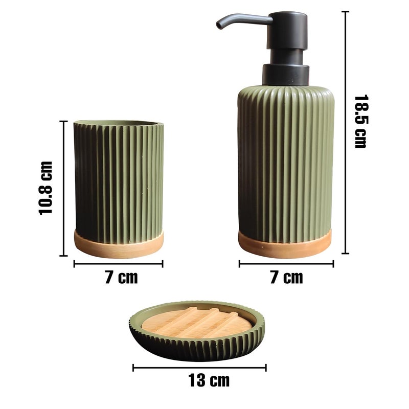 iBELL Polyresin Bathroom Set of 3 Pcs - Soap Dispenser,Tumbler, Soap Dish for Bathroom Decor and Home Gift Set,Green Textured - Image 5