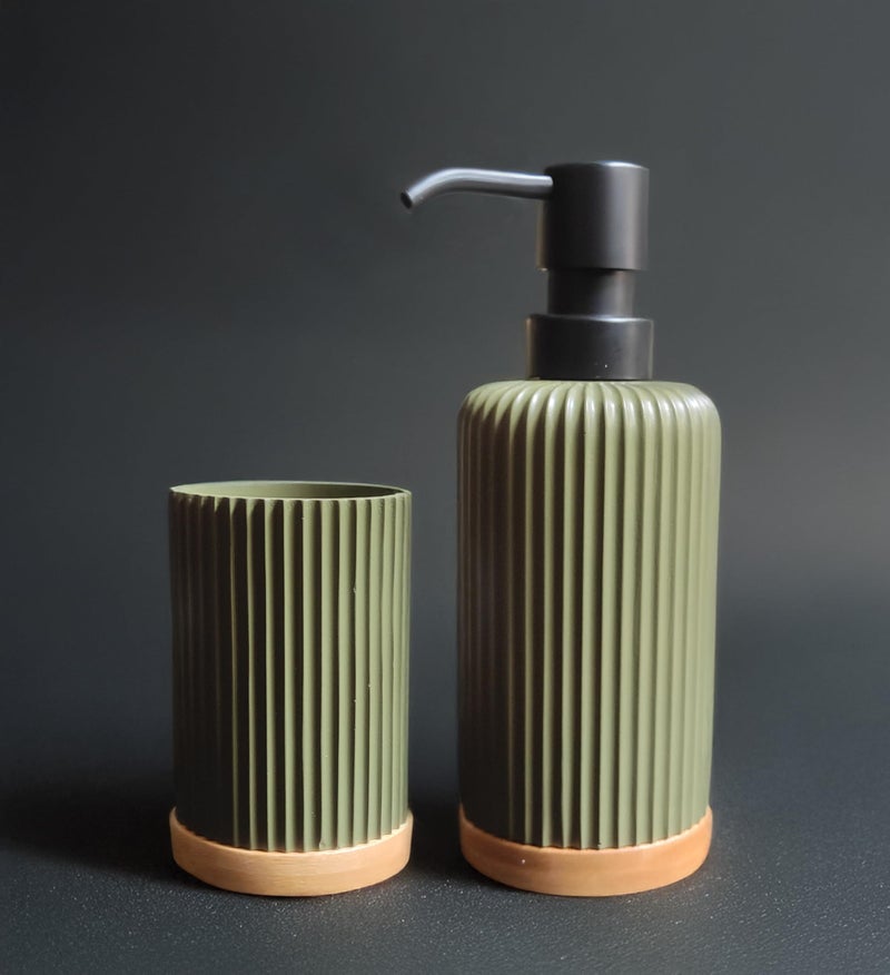 iBELL Polyresin Bathroom Set of 3 Pcs - Soap Dispenser,Tumbler, Soap Dish for Bathroom Decor and Home Gift Set,Green Textured - Image 4