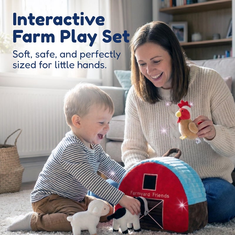 PixieCrush Plush Barn with Farm Animals - Set of 5 - Soft Textiles - Includes 4 Stuffed Farm Animals - Sheep Pig Cow Chicken - Farmyard Carry Bag - Portable and Easy to Carry - Multicolor - Image 4