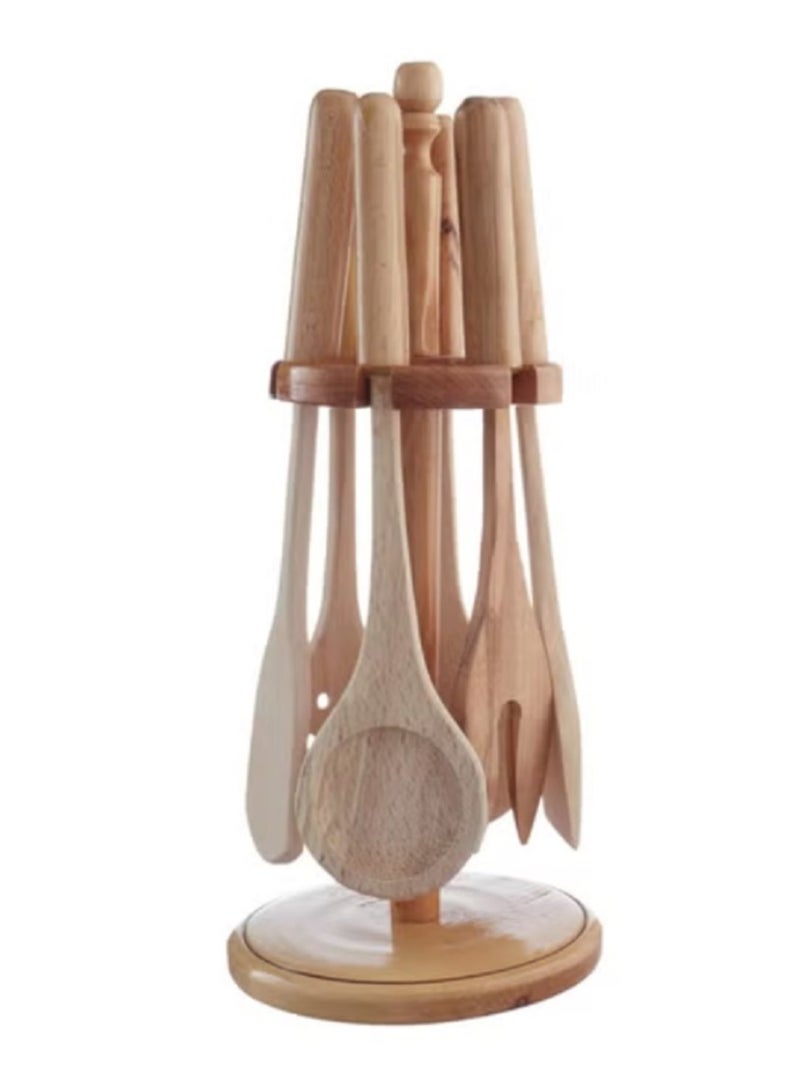 Wooden Cooking Utensils Set with Stand - Image 1