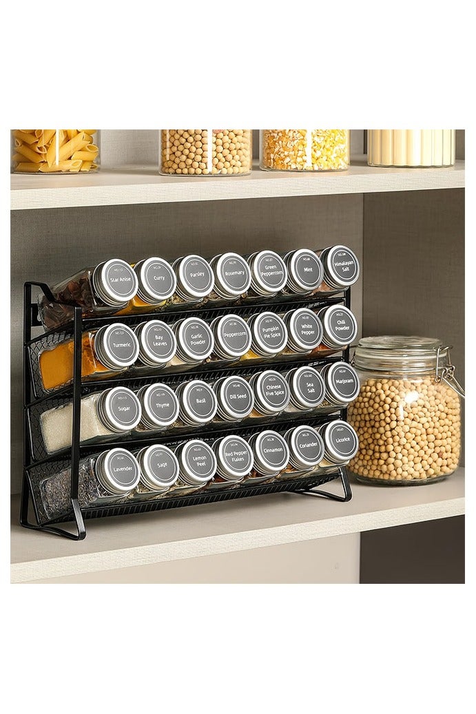 هومستر منظم التوابل راك للخزانة، منظم التوابل مع 28 جرة التوابل الفارغة مع الأكمام السوداء، القمع، بطاقات التوابل، منظم التوابل للمنضدة، الخزانة، المطبخ، مخزن، خزانة - Image 1