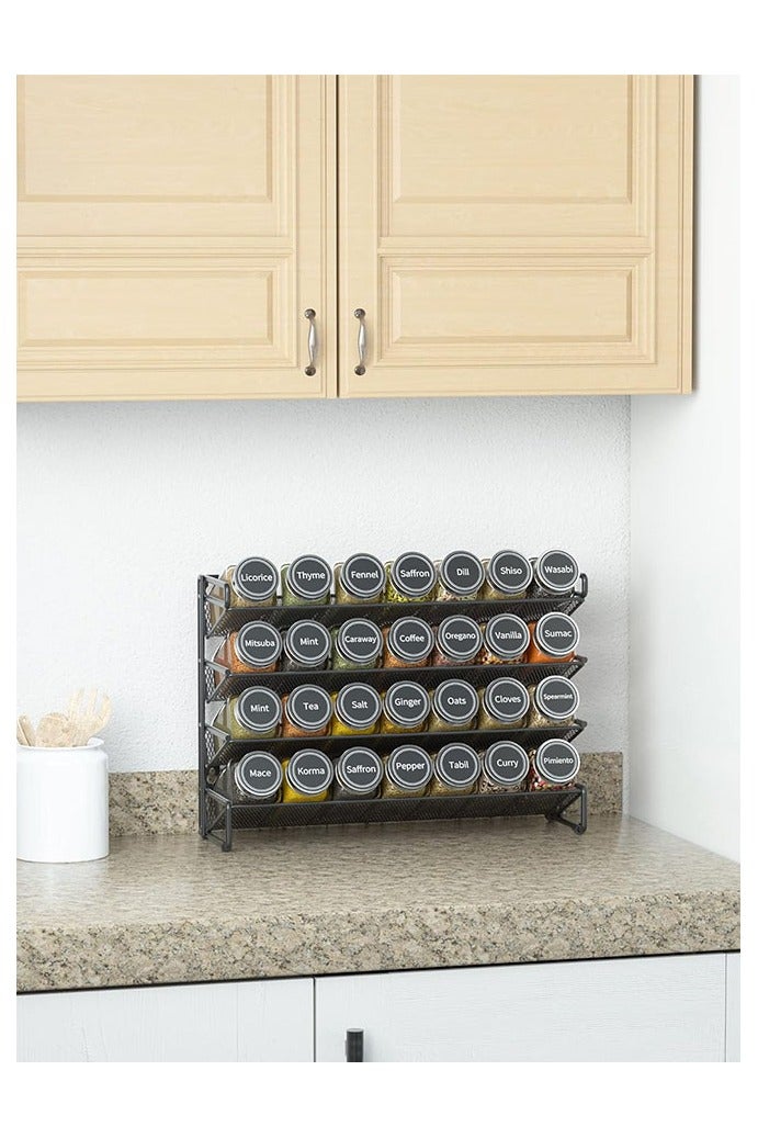 هومستر منظم التوابل راك للخزانة، منظم التوابل مع 28 جرة التوابل الفارغة مع الأكمام السوداء، القمع، بطاقات التوابل، منظم التوابل للمنضدة، الخزانة، المطبخ، مخزن، خزانة - Image 2