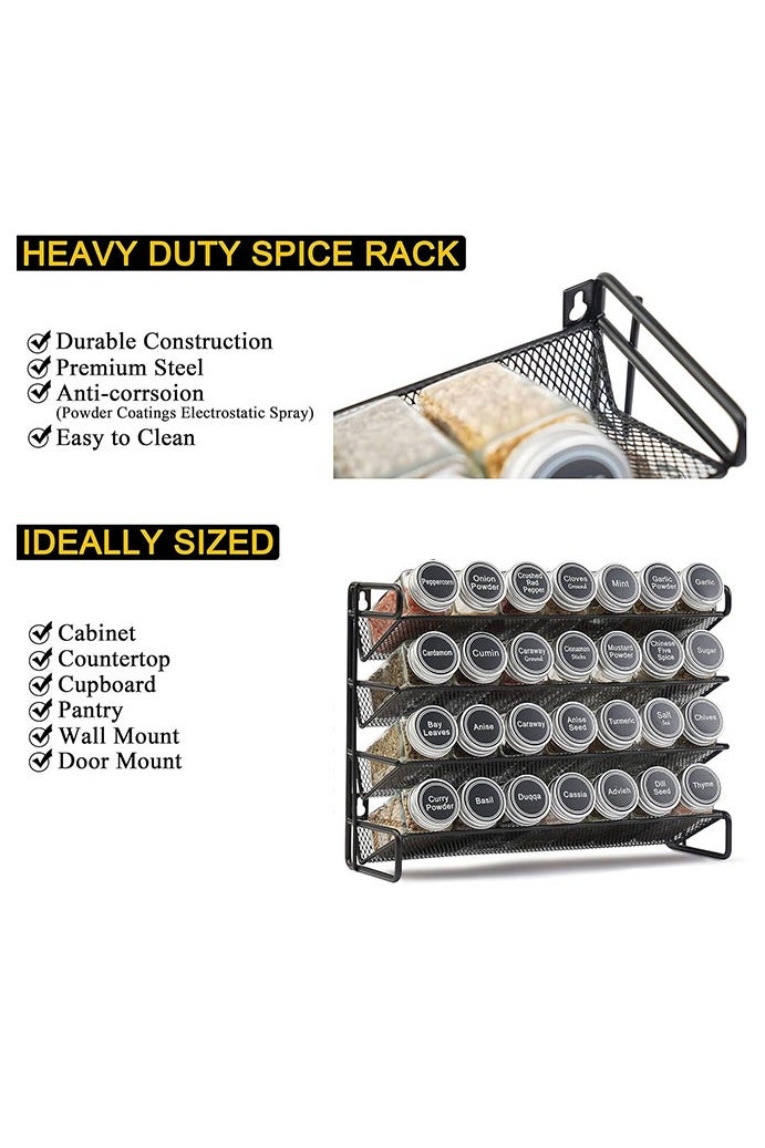 هومستر منظم التوابل راك للخزانة، منظم التوابل مع 28 جرة التوابل الفارغة مع الأكمام السوداء، القمع، بطاقات التوابل، منظم التوابل للمنضدة، الخزانة، المطبخ، مخزن، خزانة - Image 5