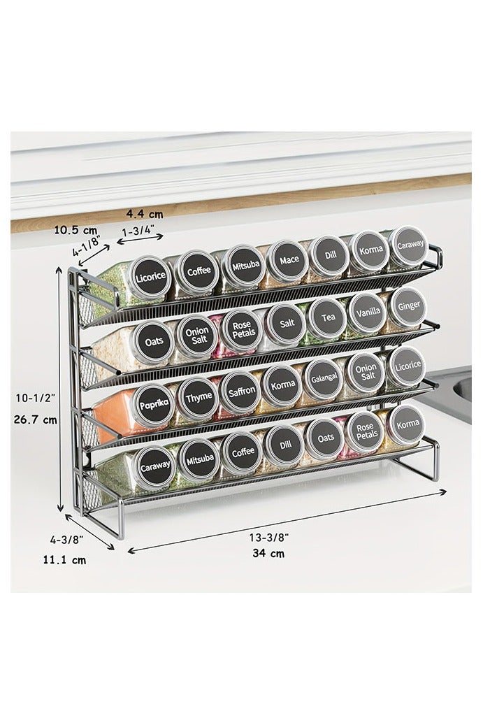 هومستر منظم التوابل راك للخزانة، منظم التوابل مع 28 جرة التوابل الفارغة مع الأكمام السوداء، القمع، بطاقات التوابل، منظم التوابل للمنضدة، الخزانة، المطبخ، مخزن، خزانة - Image 3