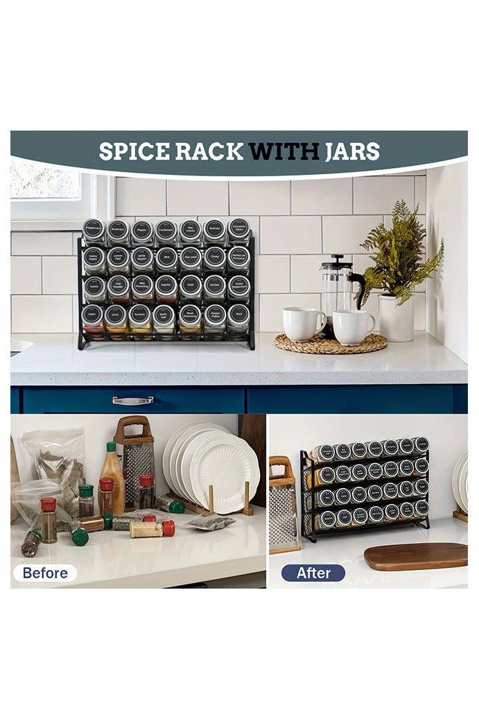 هومستر منظم التوابل راك للخزانة، منظم التوابل مع 28 جرة التوابل الفارغة مع الأكمام السوداء، القمع، بطاقات التوابل، منظم التوابل للمنضدة، الخزانة، المطبخ، مخزن، خزانة - Image 4