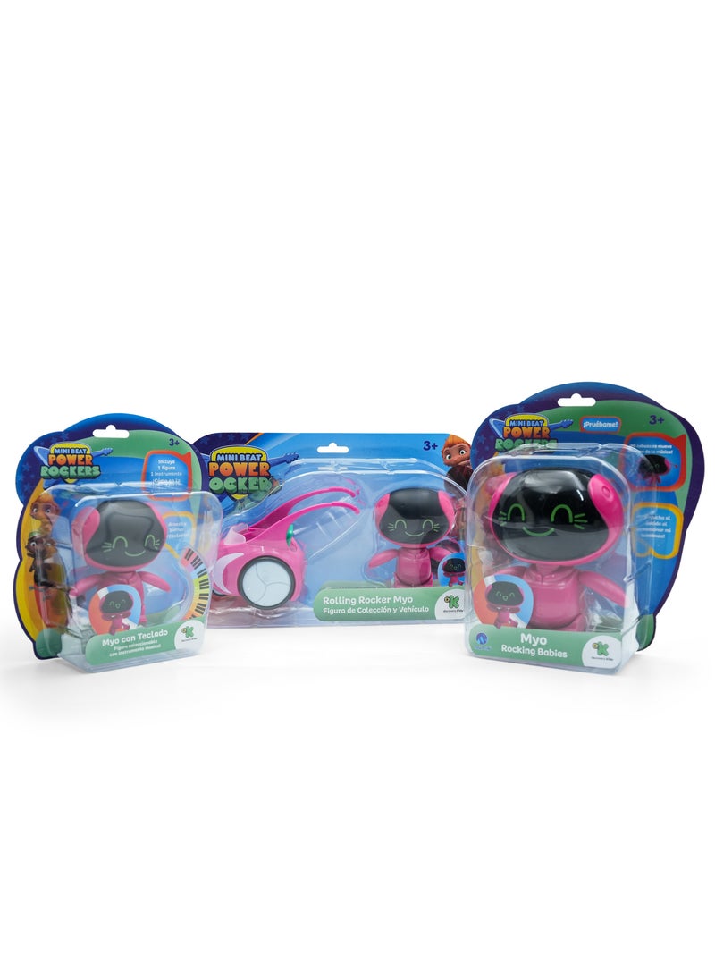 Toy Plus Mini Beat Power Rockers Myo 3 Pack Toy Set , Includes Myo with Keyboard, Rolling Rocker Myo with Vehicle & Myo Rocking Babies , Collectible Figures from Popular Kids Show , Colorful Musical Toy Set for Boys & Girls Age 3+ 