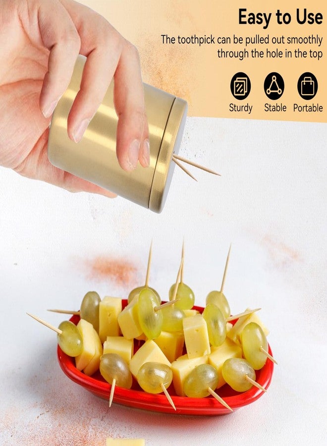 Gsycle 2PCS Gold Toothpick Holder, Toothpick Dispenser Toothpick Box Stainless Steel Toothpick Holder Toothpick Case for Kitchen Restaurant - Image 2