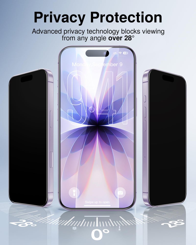 SMARTDEVIL 2 Pack Tempered Glass for iPhone 17 Privacy Screen Protector, Military-Grade Shatterproof Protection, 9H Hardness, Anti-Spy Privacy Film, Fast & Easy Installation, Case Friendly Design - Image 4