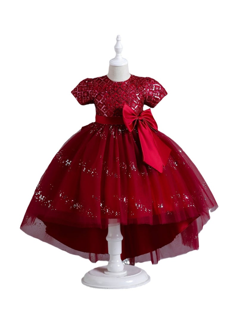 Children's dress short sleeve tail dress princess mesh performance dress Costumes - Image 1