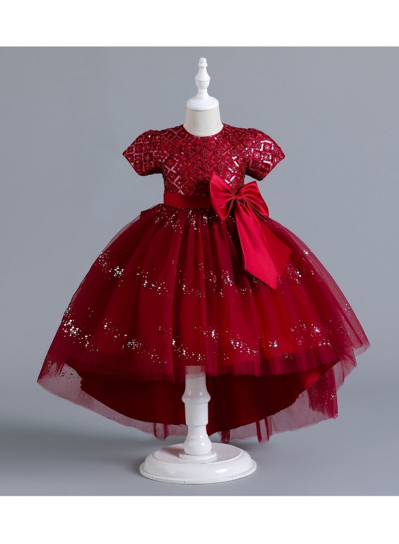 Children's dress short sleeve tail dress princess mesh performance dress Costumes - Image 2