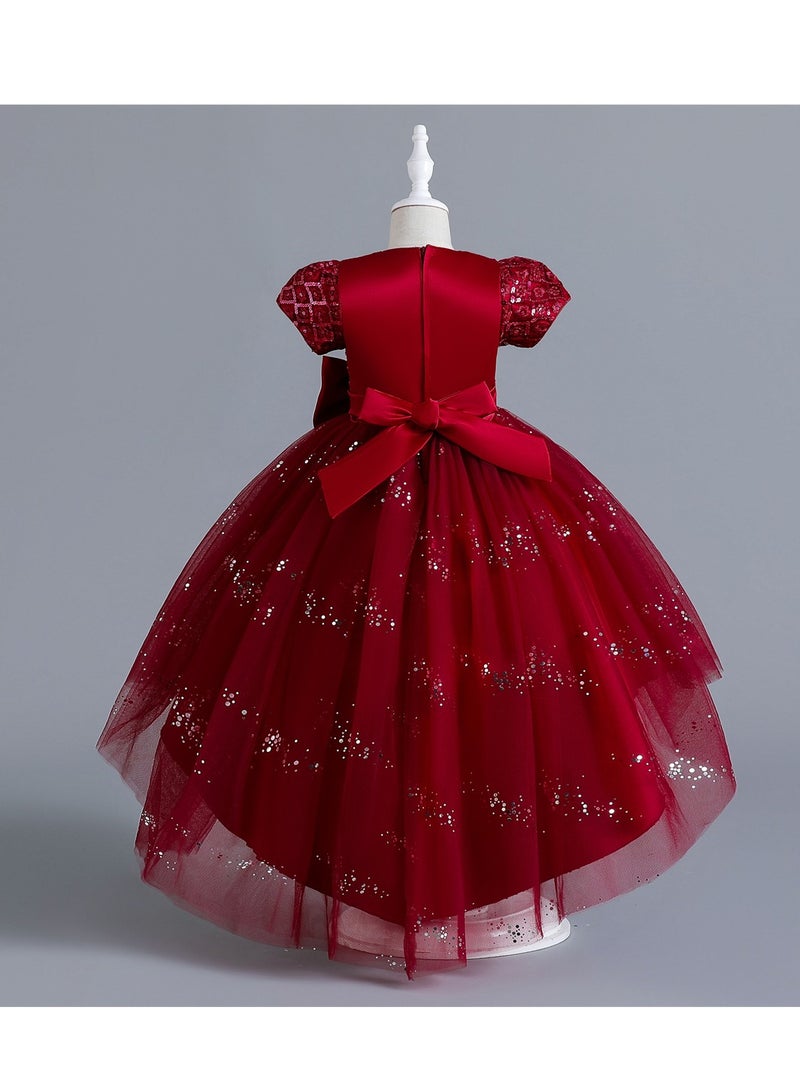 Children's dress short sleeve tail dress princess mesh performance dress Costumes - Image 4