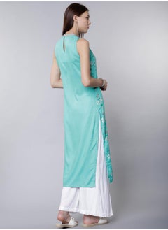 Vishudh Women Sea Green Solid Straight Kurta  - Image 3