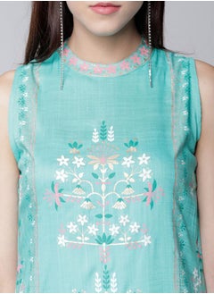 Vishudh Women Sea Green Solid Straight Kurta  - Image 5