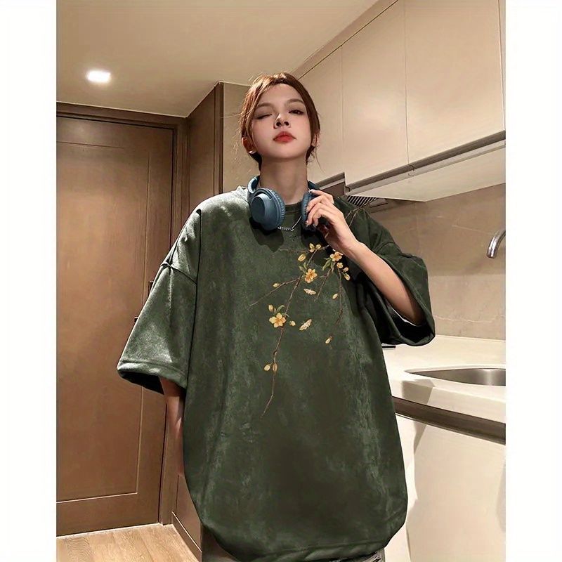 New Chinoiserie National Style Heavy Short-Sleeved T-Shirt Men'S Trendy Brand White Suede Loose Large Size High Street Retro Half-Sleeved T-Shirt - Image 1