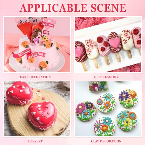 Sitroasho 11 Pcs Valentine's Day & Mother's Day Fondant Mold Set, 3D Mom ， I Love You ，Rose，Tulip，Chocolate Mold Gift Making for Cupcake Cookie Decorating for Wedding Anniversary Mother's Day DIY Candy - Image 5
