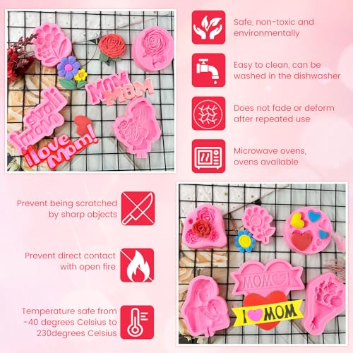 Sitroasho 11 Pcs Valentine's Day & Mother's Day Fondant Mold Set, 3D Mom ， I Love You ，Rose，Tulip，Chocolate Mold Gift Making for Cupcake Cookie Decorating for Wedding Anniversary Mother's Day DIY Candy - Image 3