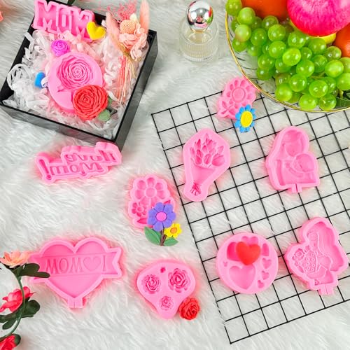 Sitroasho 11 Pcs Valentine's Day & Mother's Day Fondant Mold Set, 3D Mom ， I Love You ，Rose，Tulip，Chocolate Mold Gift Making for Cupcake Cookie Decorating for Wedding Anniversary Mother's Day DIY Candy - Image 4