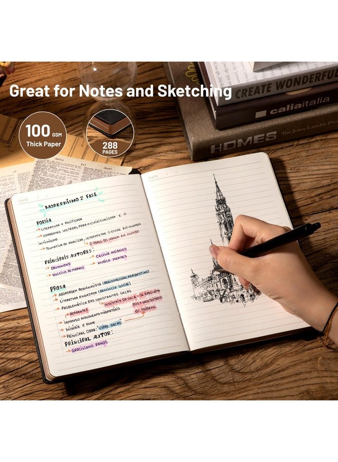 CAGIE Compass Leather Notebook Journal For Men, 100 Gms 288 Pages Lined Journals For Writing, A5 Hardcover Journaling Notebooks Gift Set With Pen For Travel Office Daily Writing  - Image 3