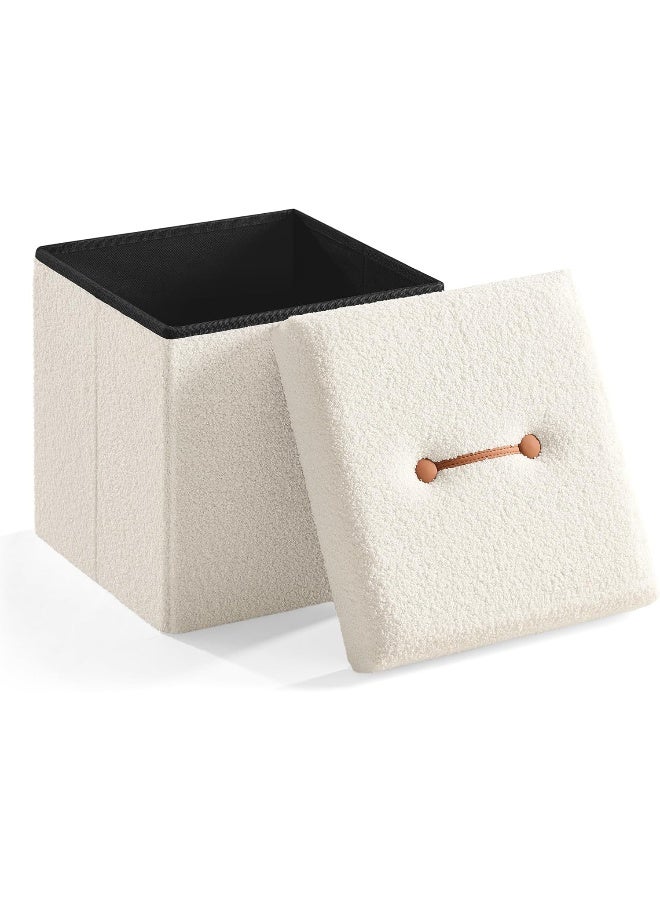 SONGMICS HOME Pouffe Storage Chest Foldable 38 x 38 x 38 cm, Storage Bench, Holds up to 300 kg, for Living Room, Bedroom, Entryway, Cream white MDF - Image 1