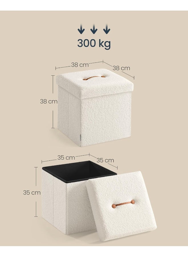 SONGMICS HOME Pouffe Storage Chest Foldable 38 x 38 x 38 cm, Storage Bench, Holds up to 300 kg, for Living Room, Bedroom, Entryway, Cream white MDF - Image 3
