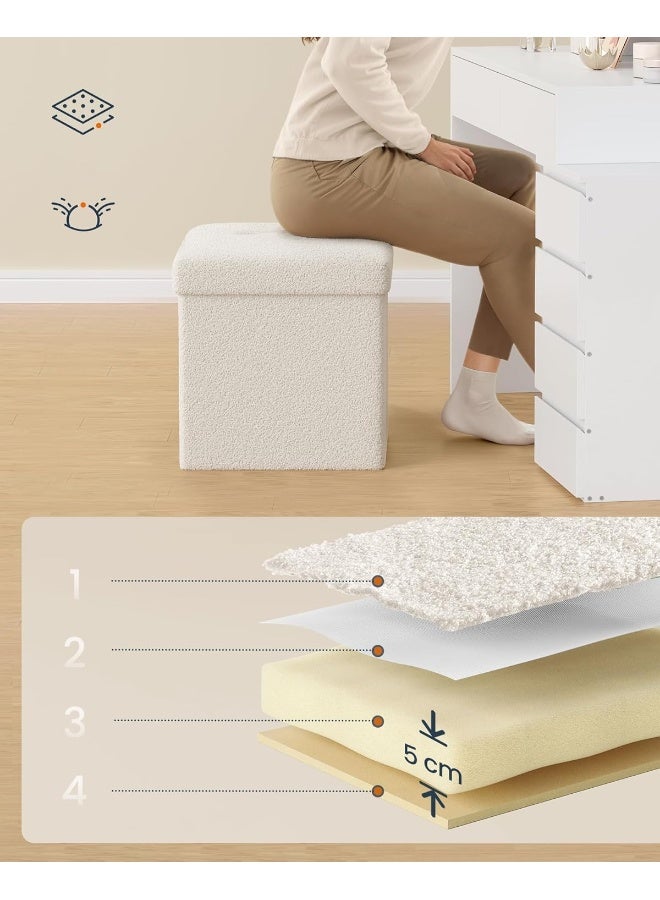SONGMICS HOME Pouffe Storage Chest Foldable 38 x 38 x 38 cm, Storage Bench, Holds up to 300 kg, for Living Room, Bedroom, Entryway, Cream white MDF - Image 4