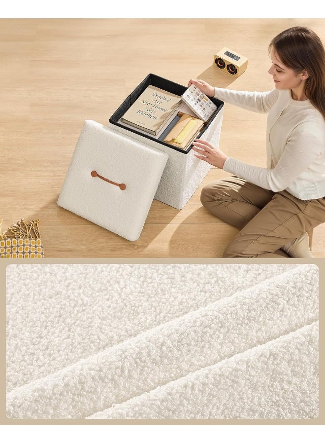 SONGMICS HOME Pouffe Storage Chest Foldable 38 x 38 x 38 cm, Storage Bench, Holds up to 300 kg, for Living Room, Bedroom, Entryway, Cream white MDF - Image 5
