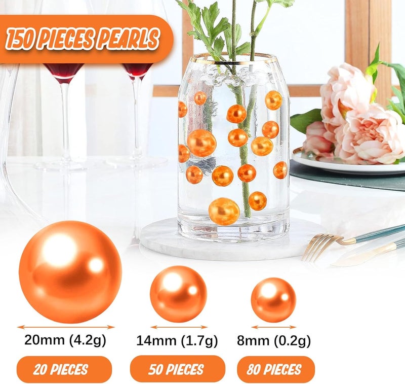 Luerbi Orange Vase Filler | 150PCS Pearls Bead for Centerpieces Vases | 8/14/20 mm No Hole Beads, Fake Pearls for Wedding Birthday Thanksgiving Theme Party Table Centerpieces Decor - Image 2