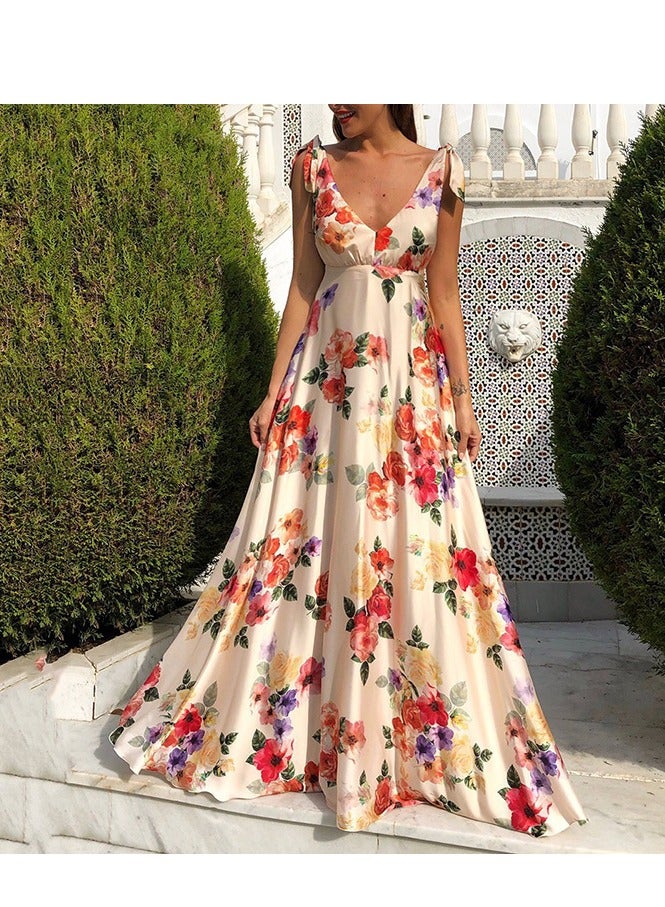 NIBEMINENT فستان نسائي بلا أكمام وبدون حمالات مزخرف بحافة كبيرة - Image 1