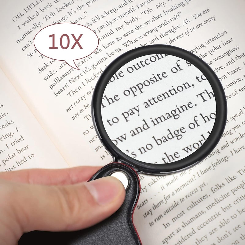 TEOYALL 10X Small Magnifying Glass, 6 PCS Mini Pocket Magnifier Folding Magnify Glass with Rotating Protective Holster - Image 2