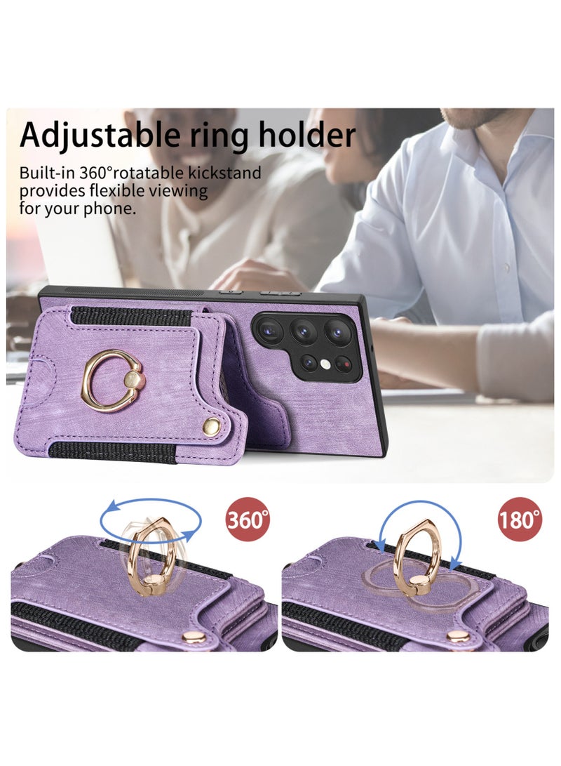 general Samsung Galaxy S24 Ultra Case Card Clip, Ring Holder, RFID Shield, Wrist Strap, Camera Lens Protector, Samsung Galaxy S24 Ultra 2024 Leather Magnetic Protective Flip Cover - Image 3