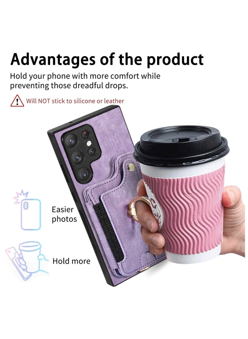 general Samsung Galaxy S24 Ultra Case Card Clip, Ring Holder, RFID Shield, Wrist Strap, Camera Lens Protector, Samsung Galaxy S24 Ultra 2024 Leather Magnetic Protective Flip Cover - Image 4