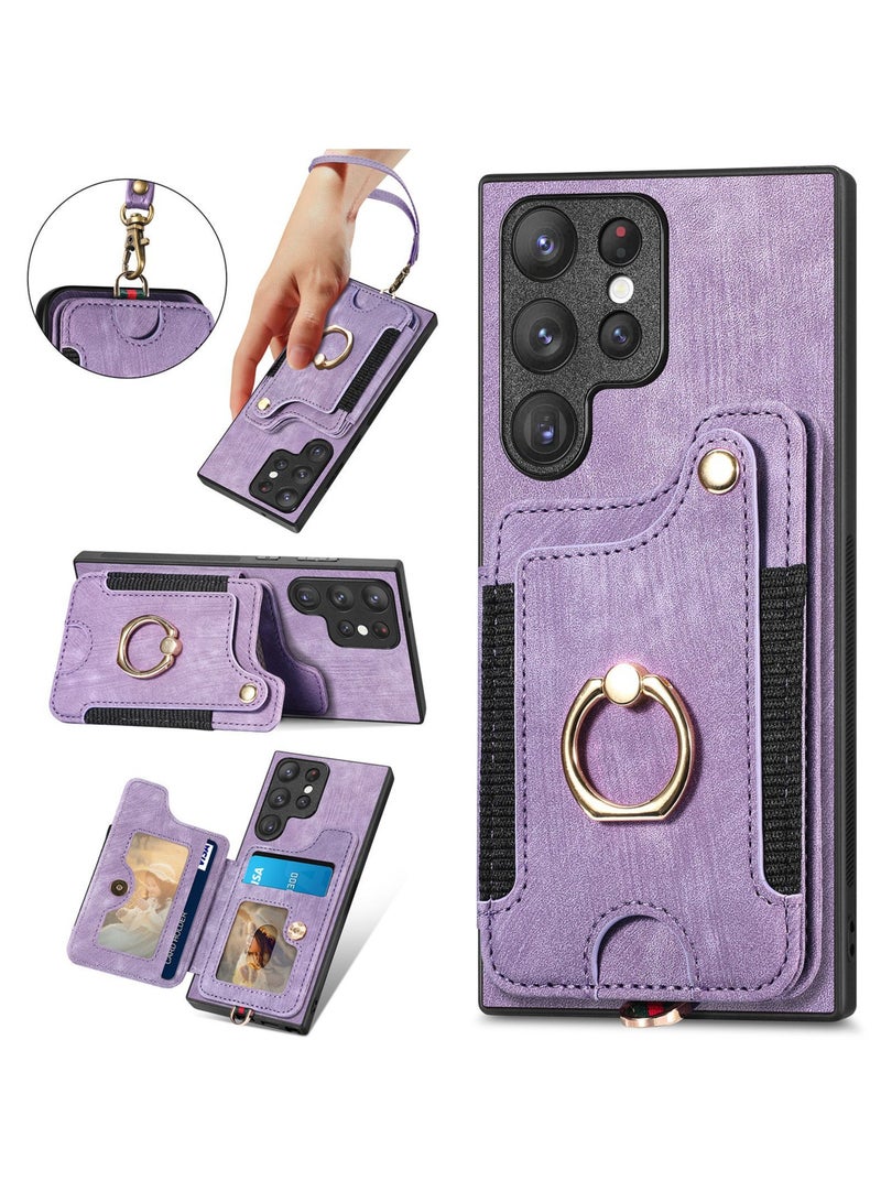 general Samsung Galaxy S24 Ultra Case Card Clip, Ring Holder, RFID Shield, Wrist Strap, Camera Lens Protector, Samsung Galaxy S24 Ultra 2024 Leather Magnetic Protective Flip Cover - Image 1