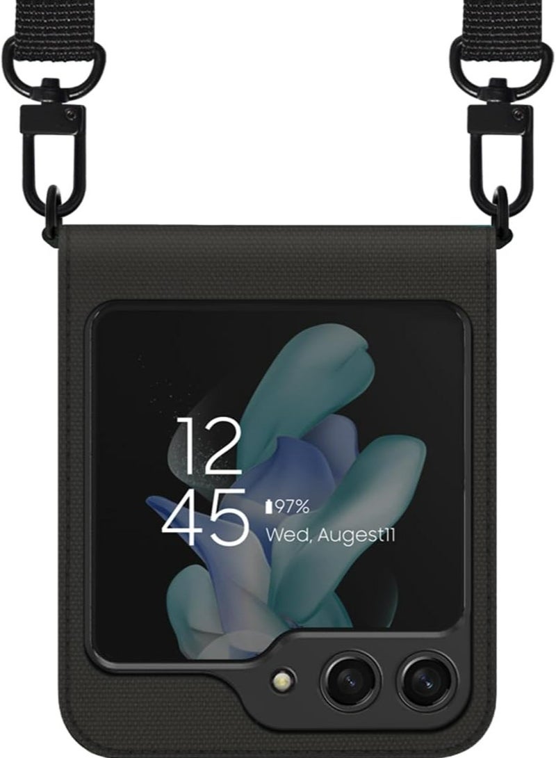 araree جراب قماشي لهاتف Samsung Galaxy Z Flip 5 مع حزام كتف قابل للتعديل، جراب قماشي قلاب بمفصلة داخلية من البولي كربونات، جراب واقٍ كامل لهاتف Samsung Galaxy Galaxy Z Flip 5 5G - أسود - Image 1