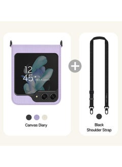 araree Araree Canvas Diary Case for Samsung Galaxy Z Flip 5 5G with Adjustable Shoulder Strap, Shock-Absorbing Dual-Layer Protection, Hinge Protection, Full Fabric Flip Cover, and Convenient Neck/Shoulder Carry – Black  - Image 2