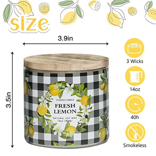 KORMMCO Lemon Candle, Fresh Lemon Scented Candle, Large 3 Wicks Candle, 14 oz - Image 3
