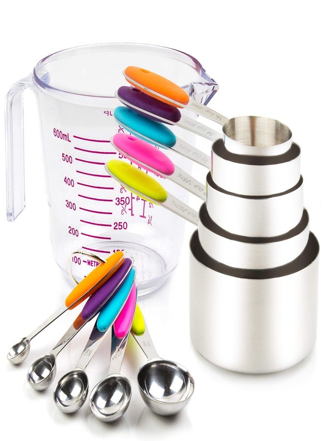 CONTROL KITCHEN Measuring Cups and Spoons Set 11 Piece. Includes 10 Stainless Steel Measuring Spoons and Cups Set and 1 Plastic Measuring Cup. Liquid Measuring Cups Set and Dry Metal Measuring Cup Set - Image 1
