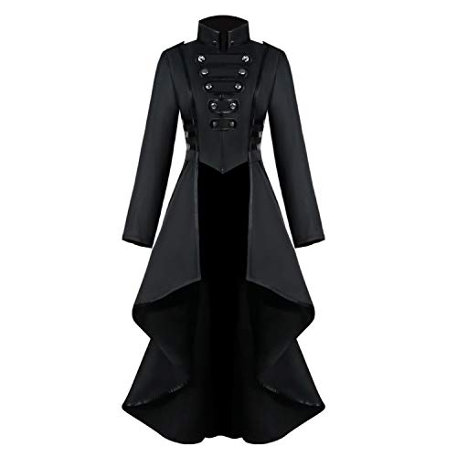 SIAEAMRG Renaissance Steampunk Tailcoat Halloween Costumes for Women, Victorian Medieval Pirate Vampire Gothic Jacket Dress Viking Coats (L, Black) - Image 5