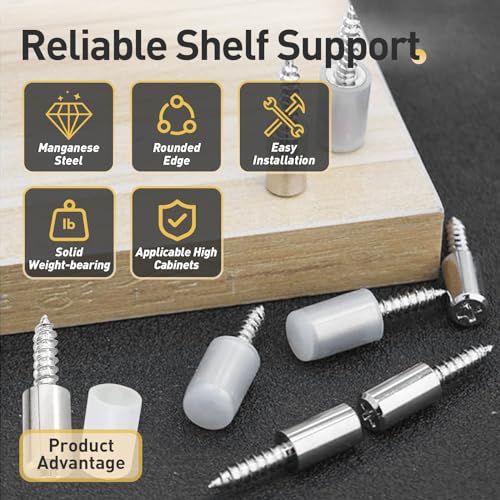 Iffitya 50 Pcs Self Tapping Screws Cabinet Laminate Support, Shelf Pins with Non-Slip Sleeve, Cabinet Shelf Pegs for Kitchen Utensils, Bookcases and Wardrobes, Fixed Support Self - Tapping Cross Screw - Image 2