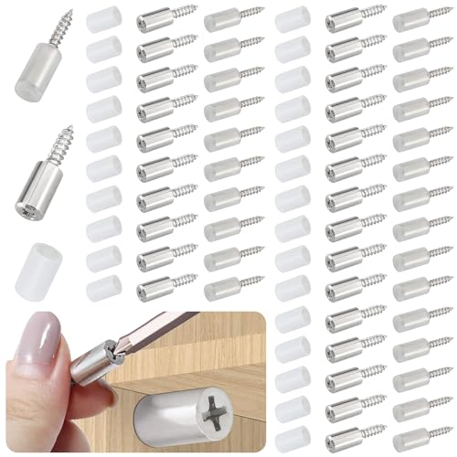 Iffitya 50 Pcs Self Tapping Screws Cabinet Laminate Support, Shelf Pins with Non-Slip Sleeve, Cabinet Shelf Pegs for Kitchen Utensils, Bookcases and Wardrobes, Fixed Support Self - Tapping Cross Screw - Image 1