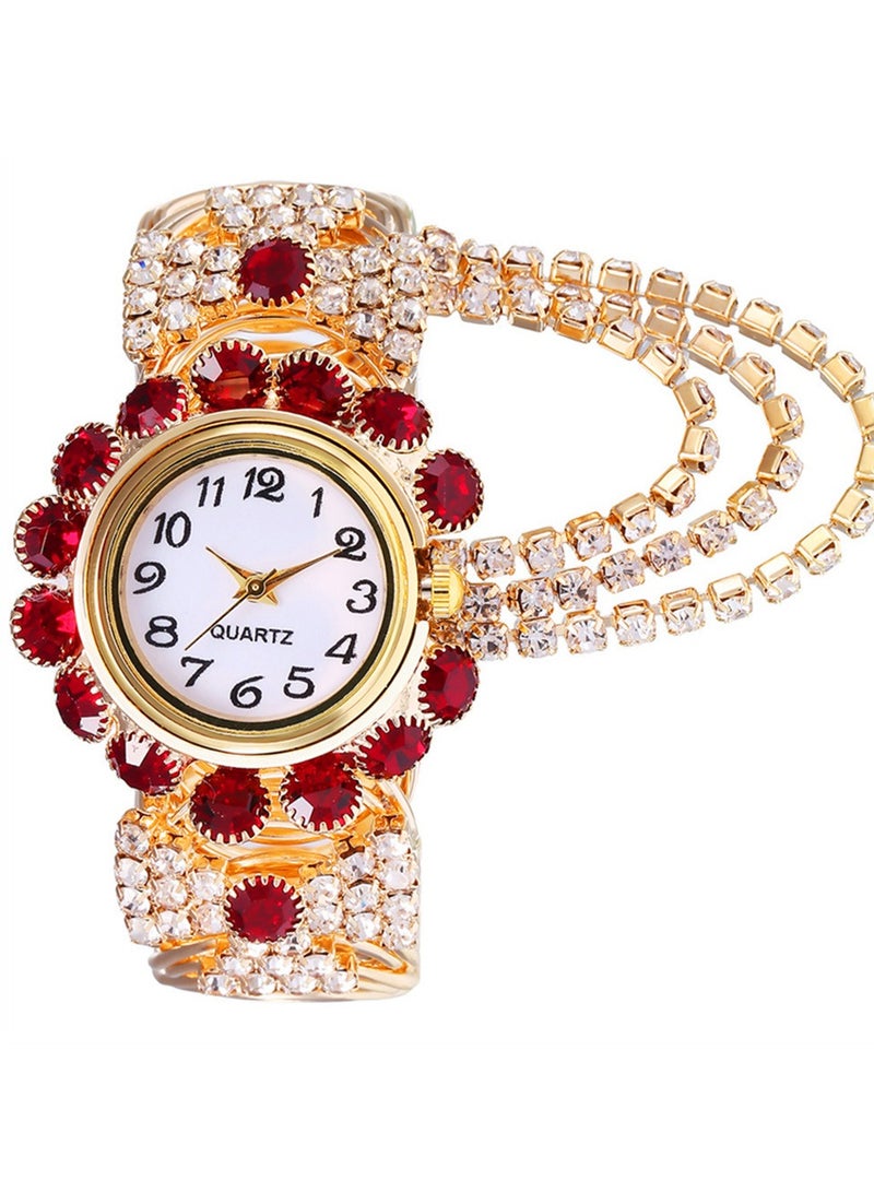 Ladies' diamond-encrusted elegant quartz watch, fashionable alloy bracelet watch for women - Image 1
