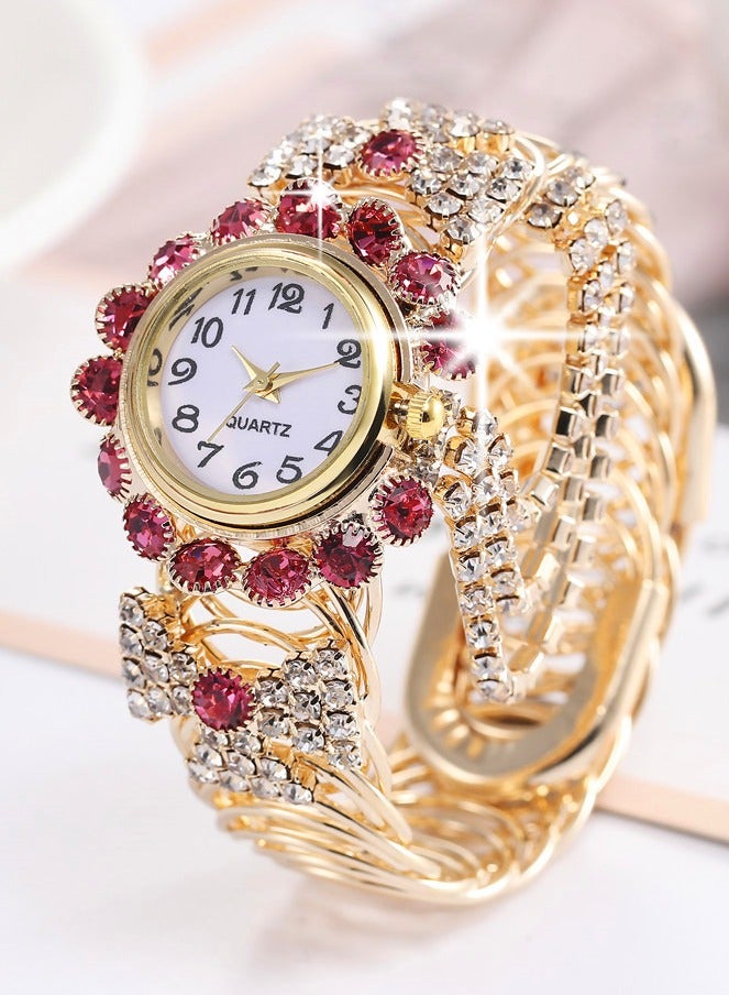 Ladies' diamond-encrusted elegant quartz watch, fashionable alloy bracelet watch for women - Image 2